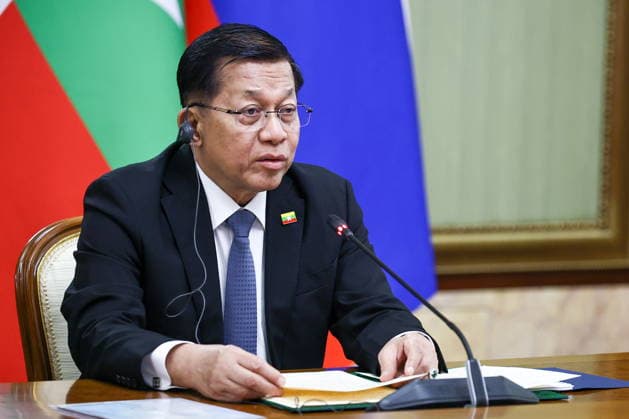 RUSSIA, MOSCOW - AUGUST 18, 2026: Min Aung Hlaing, President of Myanmar, attends a meeting with Mikhail Mishustin, Prime Minister of Russia. Mikhail Tereshchenko TASS  96322839