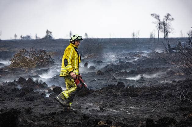 News Bilder des Tages Firemen pictured on the site of the fire in the Hautes Fagnes (High Fens) nature reserve, on Tuesday 18 August 2026. The fire started on August 14th and 3000 hectares (on a total of 4500) are impacted.  BRUNOxFAHY 183663951