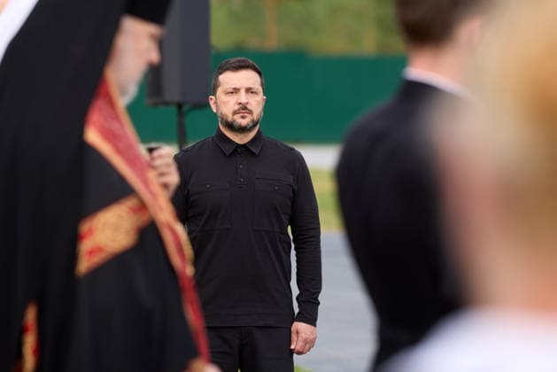 Ukraine holds funeral ceremony for nationalist leader Yevhen Konovalets in Kyiv KYIV, UKRAINE - AUGUST 18: (----EDITORIAL USE ONLY - MANDATORY CREDIT - UKRAINIAN PRESIDENCY HANDOUT - NO MARKETING NO ADVERTISING CAMPAIGNS - DISTRIBUTED AS A SERVICE TO CLIENTS----) Ukrainian President Volodymyr Zelenskyy attends the funeral and reburial ceremony of Yevhen Konovalets, a Ukrainian nationalist leader and founder of the Organization of Ukrainian Nationalists, in Kyiv, Ukraine, on August 18, 2026. Ukrainian Presidency Handout Anadolu Kyiv Ukraine. Editorial use only. Please get in touch for any other usage.  Copyright: x2026xAnadoluxUkrainianxPresidency Handoutx