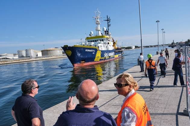 Humanity 1 docks in Ravenna with 73 migrants rescued in Mediterranean MARINA DI RAVENNA, ITALY AUGUST 18, 2026: The Humanity 1, a search-and-rescue vessel operated by German NGO SOS Humanity, docks at the port of Marina di Ravenna, Italy, on August 18, 2026, carrying 73 migrants rescued in the Mediterranean Sea during two operations on August 8 and 13. The group, mainly from Sudan and also including people from Somalia and South Sudan, included 17 minors. Marina di Ravenna Italy Copyright: x xLorenzoxPasinix xJNAxPressx