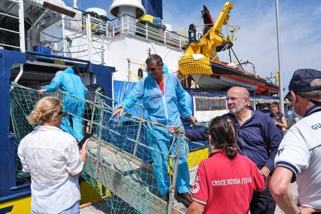 Humanity 1 docks in Ravenna with 73 migrants rescued in Mediterranean MARINA DI RAVENNA, ITALY AUGUST 18, 2026: The Humanity 1, a search-and-rescue vessel operated by German NGO SOS Humanity, docks at the port of Marina di Ravenna, Italy, on August 18, 2026, carrying 73 migrants rescued in the Mediterranean Sea during two operations on August 8 and 13. The group, mainly from Sudan and also including people from Somalia and South Sudan, included 17 minors. Marina di Ravenna Italy Copyright: x xLorenzoxPasinix xJNAxPressx