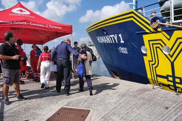 August 18, 2026, Marina Di Ravenna, Italy: MARINA DI RAVENNA, ITALY Ã¢â‚¬ AUGUST 18, 2026: The Humanity 1, a search-and-rescue vessel operated by German NGO SOS Humanity, docks at the port of Marina di Ravenna, Italy, on August 18, 2026, carrying 73 migrants rescued in the Mediterranean Sea during two operations on August 8 and 13. The group, mainly from Sudan and also including people from Somalia and South Sudan, included 17 minors. Marina Di Ravenna Italy  - ZUMAq101 20260818_zna_q101_051 Copyright: xLorenzoxPasinix