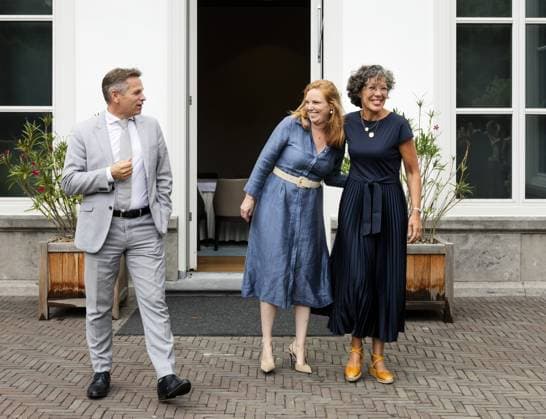 THE HAGUE - (L-R) Jo-Annes de Bat, State Secretary for Climate and Green Growth, Willemijn Aerdts, State Secretary for Digital Economy and Sovereignty, and Heleen Herbert, Minister of Economic Affairs and Climate, following an informal meeting at the Catshuis in preparation for the upcoming political year. REMKO DE WAAL ANP netherlands out - belgium out  Copyright: xx x565750780x originalFilename: 565750780.jpg