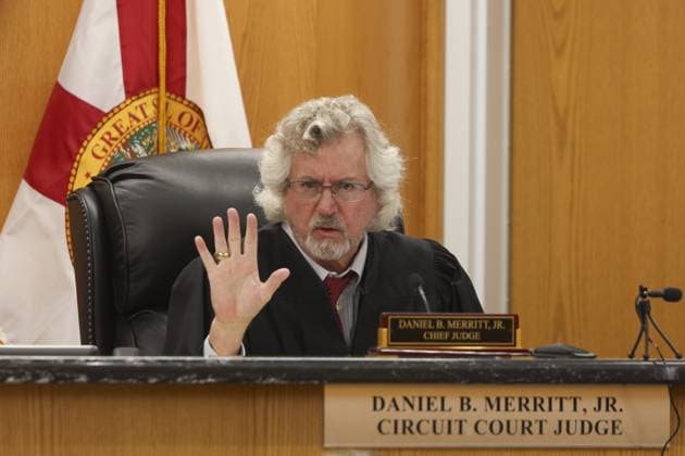 August 18, 2026, Brooksville, Florida, USA: Hernando Circuit Judge Daniel Merritt presides over proceedings in the trial of Jeffrey Crum on Tuesday, Aug. 18, 2026, at the Hernando County Courthouse in Brooksville. Brooksville USA - ZUMAs70_ 20260818_zan_s70_054 Copyright: xDouglasxR.xCliffordx