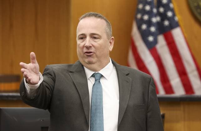 August 18, 2026, Brooksville, Florida, USA: Assistant State Attorney Donald McCathran performs opening arguments in the trial of Jeffrey Crum on Tuesday, Aug. 18, 2026, at the Hernando County Courthouse in Brooksville. Brooksville USA - ZUMAs70_ 20260818_zan_s70_055 Copyright: xDouglasxR.xCliffordx