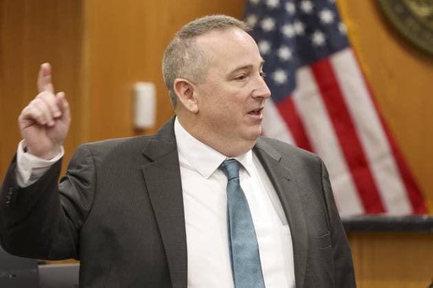 August 18, 2026, Brooksville, Florida, USA: Assistant State Attorney Donald McCathran performs opening arguments in the trial of Jeffrey Crum on Tuesday, Aug. 18, 2026, at the Hernando County Courthouse in Brooksville. Brooksville USA - ZUMAs70_ 20260818_zan_s70_057 Copyright: xDouglasxR.xCliffordx