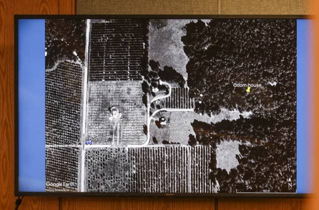 August 18, 2026, Brooksville, Florida, USA: An aerial image shows the intersection of Jessamine Road and Jim Denney Road during the trial of Jeffrey Crum on Tuesday, Aug. 18, 2026, at the Hernando County Courthouse in Brooksville. Brooksville USA - ZUMAs70_ 20260818_zan_s70_074 Copyright: xDouglasxR.xCliffordx