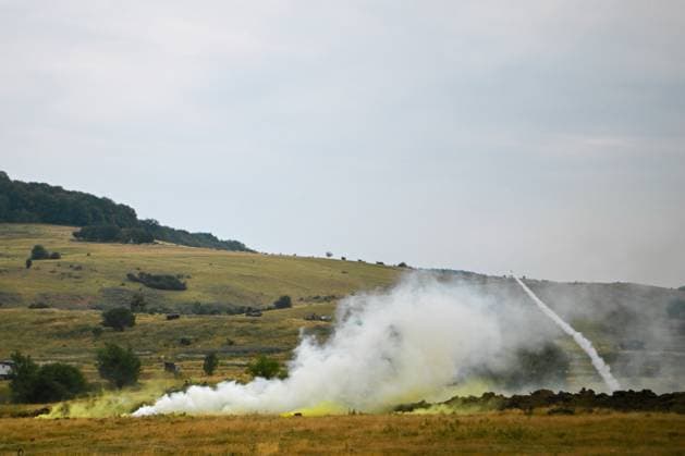 NATO Eagle Spearhead exercise in Romania CINCU, ROMANIA - AUGUST 18: Servicemen in action during the NATO Eagle Spearhead exercise, at the Getica National Training Center in Cincu, Brasov county, Romania, 18 August, 2026. Alex Nicodim Anadolu Cincu Romania. Editorial use only. Please get in touch for any other usage.  Copyright: x2026xAnadoluxAlexxNicodimx