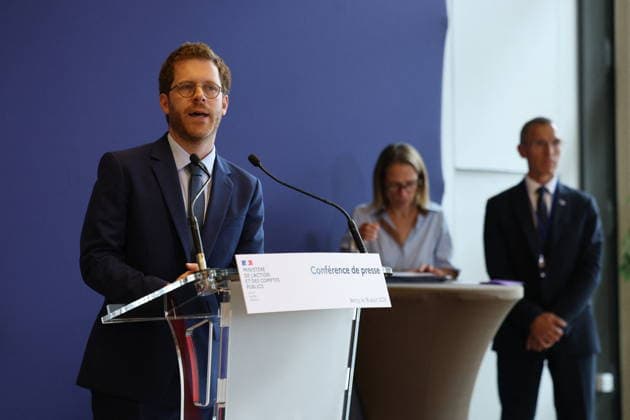 Press conference following the cyberattack targeting France tax authority - Paris Deputy Director-General of ANSSI, Colonel Stephane Bajard, France’s junior Minister for Public Accounts David Amiel and Director-General of the Directorate-General for Public Finance Amelie Verdier give a press conference on the State s response following the cyberattack targeting France s tax authority, the Directorate General of Public Finances (Direction generale des Finances Publiques - DGFiP) at Bercy, France s Economy and Finance Ministry in Paris on August 18, 2026. Photo by Raphael Lafargue ABACAPRESS.COM Paris France  Copyright: xLafarguexRaphael ABACAx