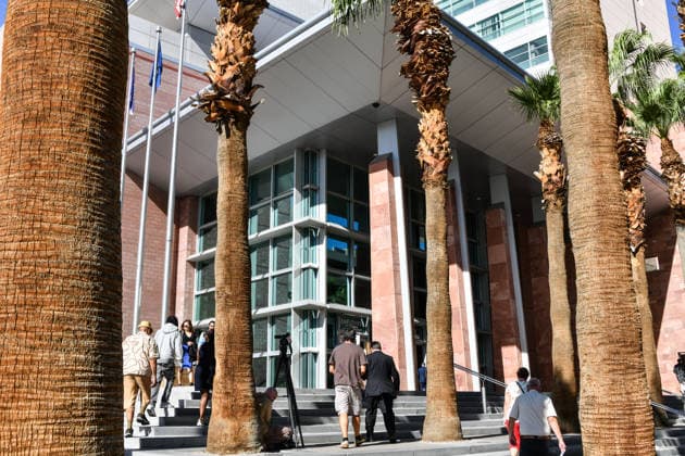 NEW YORK, NY- AUGUST 18: Members of the media outside of the Clark County District Court at the Regional Justice Center in Las Vegas, Nevada during the Tupac Shakur murder trial at on August 18, 2026. Copyright: xDeeCeexCarterx