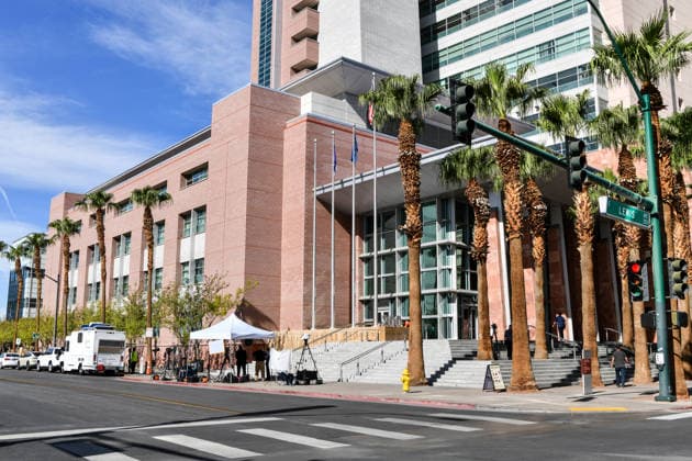 NEW YORK, NY- AUGUST 18: Members of the media outside of the Clark County District Court at the Regional Justice Center in Las Vegas, Nevada during the Tupac Shakur murder trial at on August 18, 2026. Copyright: xDeeCeexCarterx