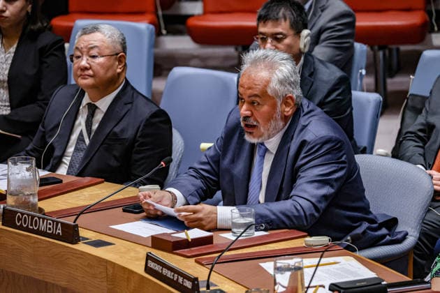 August 18, 2026, New York, New York, United States: RAUL SANCHEZ, Alternate Permanent Representative of Colombia to the United Nations, addresses the UN Security Council during a meeting on the situation in Libya, at UNHQ. New York United States  - ZUMAo116 20260818_znp_o116_014 Copyright: xBiancaxOterox