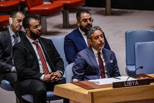 August 18, 2026, New York, New York, United States: TAHER M. EL-SONNI, Permanent Representative of Libya to the United Nations, listens in the UN Security Council during a meeting on the situation in Libya, speaking on the countryÃ¢â‚¬â ¢s political process and current security, economic and institutional challenges, at UNHQ. New York United States  - ZUMAo116 20260818_znp_o116_019 Copyright: xBiancaxOterox