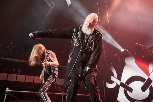 Judas Priest Concert in Pamplona The band Judas Priest during their concert at the Navarra Arena on August 18, 2026, in Pamplona, Navarra, Spain. Judas Priest is a British heavy metal band, formed in Birmingham in the late 1960s and considered one of the genre’s seminal acts. Their sound combines Rob Halford’s high-pitched, powerful vocals with dual guitars, distinctive riffs, and a leather-and-motorcycle aesthetic that helped define the iconography of heavy metal in Spain  Copyright: xEduardoxSanzx 7720220