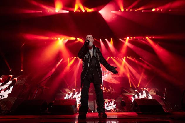 Judas Priest Concert in Pamplona The band Judas Priest during their concert at the Navarra Arena on August 18, 2026, in Pamplona, Navarra, Spain. Judas Priest is a British heavy metal band, formed in Birmingham in the late 1960s and considered one of the genre’s seminal acts. Their sound combines Rob Halford’s high-pitched, powerful vocals with dual guitars, distinctive riffs, and a leather-and-motorcycle aesthetic that helped define the iconography of metal in Spain  Copyright: xEduardoxSanzx 7720228