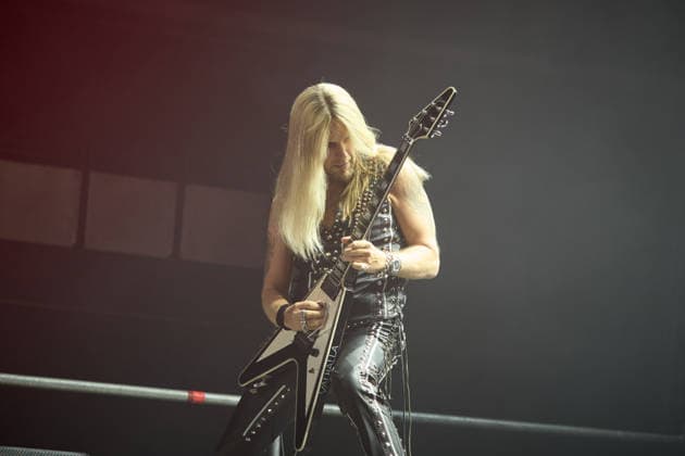 Judas Priest Concert in Pamplona The band Judas Priest during their concert at the Navarra Arena on August 18, 2026, in Pamplona, Navarra, Spain. Judas Priest is a British heavy metal band, formed in Birmingham in the late 1960s and considered one of the genre’s seminal acts. Their sound combines Rob Halford’s high-pitched, powerful vocals with dual guitars, distinctive riffs, and a leather-and-motorcycle aesthetic that helped define the iconography of metal in Spain  Copyright: xEduardoxSanzx 7720243