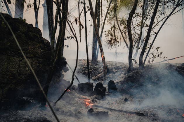Wildfires in Ponteareas GALICIA, SPAIN - AUGUST 18: Firefighters work to put out a wildfire near Nogueira, in the municipality of Ponteareas, Galicia, Spain, on August 18, 2026. The blaze, which broke out in the afternoon, had burned more than 40 hectares of land by nightfall, according to regional authorities. Pedro Pascual Garcia Anadolu Galicia Spain. Editorial use only. Please get in touch for any other usage.  Copyright: x2026xAnadoluxPedroxPascualxGarciax
