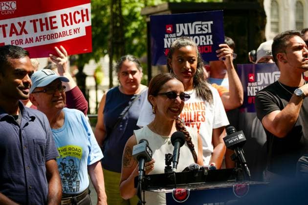 Tax the Rich Protest New York, NY- August 18: Tax the Rich Rally for the Pied-Ã -Terre Tax at City Hall in Manhattan, New York prior to the City Council hearing about the Pied-Ã -Terre tax on August 18, 2026 Credit: Camara Porter AdMedia EDITORIAL USE ONLY  Copyright: xx CamaraxPorterx xAdMediax admphotosthree011966