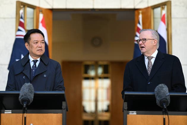 ANUTIN CHARNVIRAKUL AUSTRALIA VISIT, Australian Prime Minister Anthony Albanese and Prime Minister of Thailand Anutin Charnvirakul deliver a press statement at Parliament House, in Canberra, Wednesday, August 19, 2026. ( NO ARCHIVING CANBERRA AUSTRALIAN CAPITAL TERRITORY AUSTRALIA  Copyright: xLUKASxCOCHx 20260819199216366110