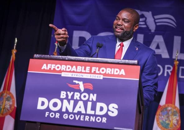August 18, 2026, Orlando, Florida, USA: Florida gubernatorial candidate Byron Donalds speaks during his primary watch party Tuesday, Aug. 18, 2026 in Orlando. Orlando USA - ZUMAs70_ 20260818_zan_s70_142 Copyright: xChrisxUrsox