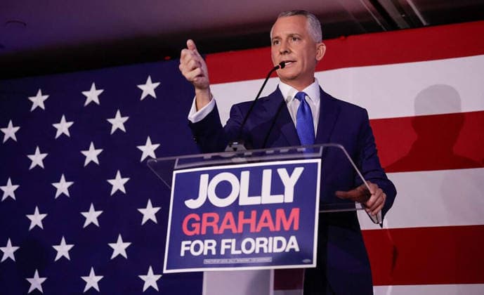 August 19, 2026: Democratic candidate for governor David Jolly addresses supporters during his primary election night party at the Miami Lakes Hotel in Miami Lakes, Florida, on Tuesday, August 18, 2026. - ZUMAm67_ 20260819_zaf_m67_002 Copyright: xAlxDiazx