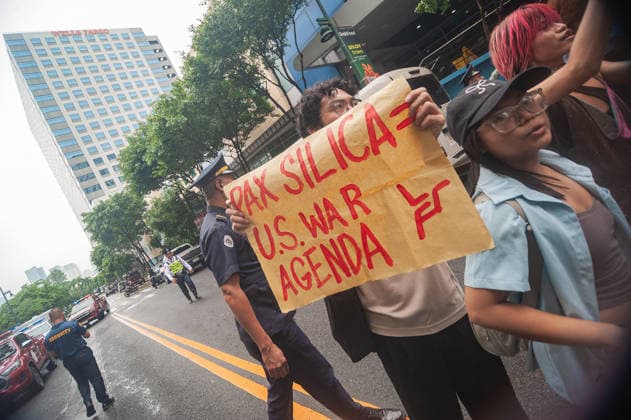 August 19, 2026, Quezon City, Quezon, Philippines: A protest made up of youth groups and progressive sectoral groups marched along the streets of Bonifacio Global City toward the headquarters of the BCDA to reject the proposed Pax Silica. Quezon City Philippines - ZUMAy102 20260819_zip_y102_017 Copyright: xKenosisxYapx