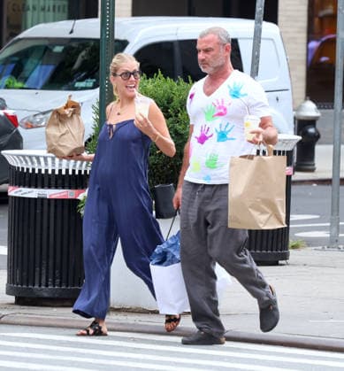 Liev Schreiber With His Wife Out in NYC Actor Liev Schreiber with a funny hand painted tshirt is walking with his wife Taylor Neisen in Soho, New York on August 18, 2026. Photo by Dylan Travis ABACAPRESS.COM New York City New York United States  Copyright: xDylanxTravis ABACAx