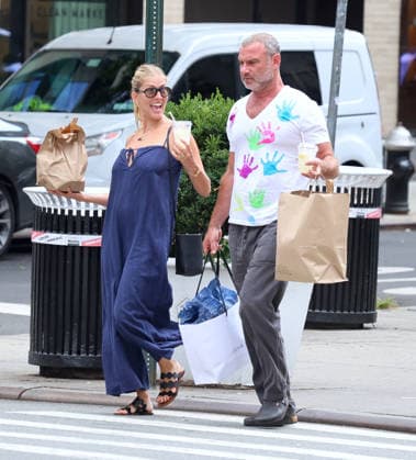 Liev Schreiber With His Wife Out in NYC Actor Liev Schreiber with a funny hand painted tshirt is walking with his wife Taylor Neisen in Soho, New York on August 18, 2026. Photo by Dylan Travis ABACAPRESS.COM New York City New York United States  Copyright: xDylanxTravis ABACAx