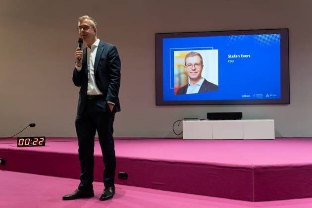 Berlin,18.08.2026,Bitkom Policy Pitch zur Abgeordnetenhauswahl 2026 im Delta Campus Neukölln.Stefan Evers Spitzenkandidat der Berliner CDU für die Wahl zum Abgeordnetenhaus von Berlin 2026 ist vor Ort. *** Berlin, August 18, 2026—Bitkom Policy Pitch for the 2026 Berlin House of Representatives election at Delta Campus Neukölln; Stefan Evers, the Berlin CDU’s top candidate for the 2026 Berlin House of Representatives election, is in attendance.
