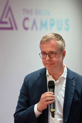 Berlin,18.08.2026,Bitkom Policy Pitch zur Abgeordnetenhauswahl 2026 im Delta Campus Neukölln.Stefan Evers Spitzenkandidat der Berliner CDU für die Wahl zum Abgeordnetenhaus von Berlin 2026 ist vor Ort. *** Berlin, August 18, 2026—Bitkom Policy Pitch for the 2026 Berlin House of Representatives election at Delta Campus Neukölln; Stefan Evers, the Berlin CDU’s top candidate for the 2026 Berlin House of Representatives election, is in attendance.