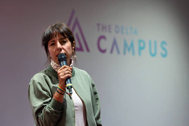 Berlin,18.08.2026,Bitkom Policy Pitch zur Abgeordnetenhauswahl 2026 im Delta Campus Neukölln.Elif Eralp Spitzenkandidatin der Linken für die Abgeordnetenhauswahl 2026 *** Berlin, August 18, 2026—Bitkom Policy Pitch for the 2026 House of Representatives election at Delta Campus Neukölln; Elif Eralp, The Left’s top candidate for the 2026 House of Representatives election
