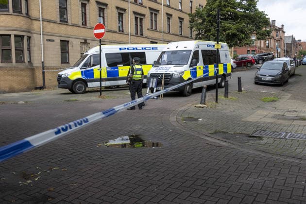 Two Deaths in Glasgow Police at an address in Chancellor Street, investigating the deaths of two men who were found seriously injured at about 16:40 on Sunday.  Copyright: xMichaelxSchofieldx NINTCHDBPICT001101977359