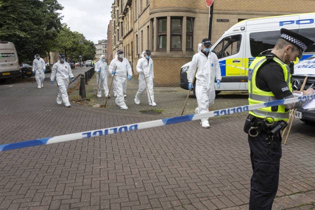 Two Deaths in Glasgow Police at an address in Chancellor Street, investigating the deaths of two men who were found seriously injured at about 16:40 on Sunday.  Copyright: xMichaelxSchofieldx NINTCHDBPICT001101977608