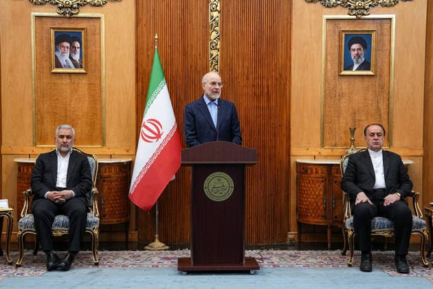 August 19, 2026, Tehran, Iran: Iranian Parliament Speaker MOHAMMAD BAGHER GHALIBAF leaves Mehrabad International Airport for Baghdad, Iraq, in Tehran, Iran, on August 19, 2026. Ghalibaf travelled to Iraq for meetings with Iraqi parliamentary officials and senior political figures, and was seen off by deputy parliament speaker Hamidreza Haji-Babai, presidential parliamentary affairs official Mohsen Esmaeili and IraqÃ¢â‚¬â ¢s ambassador to Tehran, Yasser Abdul-Zahra al-Hajjaj. Tehran Iran - ZUMAi98_ 20260819_zih_i98_014 Copyright: xIcanax