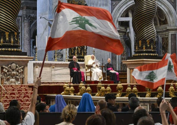 Pope Leo XIV Leads The General Audience - Vatican Pope Leo XIV leads the weekly general audience in Saint Peter’s basilica, Vatican on August 19, 2026. Because of Rome’s high summer temperatures, the audience was held inside St. Peter’s Basilica. Photo by (EV) Simone Risoluti Vatican Media ABACAPRESS.COM Rome Vatican (or Holy See)  Copyright: xABACAx