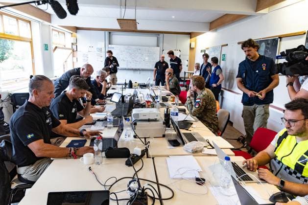 this picture shows a central operation center based ate the Spa airfield ahead of a press conference regarding the fire sin the Hautes Fagnes (High Fens) nature reserve, on Wednesday 19 August 2026 in Spa. The fire started on August 14th and 3000 hectares (on a total of 4500) are impacted.  BRUNOxFAHY 183774304