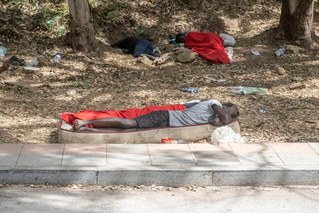 The humanitarian crisis in Ceuta continues. Migrants camped out in front of the CETI in Ceuta, on August 19, 2026, in Ceuta, Spain. Ceuta continues to face a serious humanitarian crisis following the historic mass influx of more than 70,000 migrants who swam across the Tarajal Strait on July 30 and 31. Although the current police deployment and border reinforcement by the Moroccan authorities have managed to stem the influx, the autonomous city continues to face a serious humanitarian, health, and security crisis. AUGUST 19, 2026 Spain  Copyright: xMarcosxMorenox 7720986