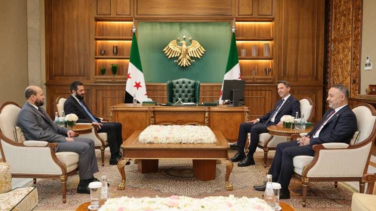 Syrian President al-Sharaa Meets Turkish Energy Minister in Damascus Syrian President Ahmed al-Sharaa receives Turkish Energy and Natural Resources Minister Alparslan Bayraktar and his accompanying delegation at the People’s Palace in Damascus, Syria, on August 19, 2026, in the presence of Syrian Energy Minister Mohammad al-Bashir. The two sides discussed ways to strengthen cooperation and partnership between Syria and Turkey in the energy sector, including its development and efforts to support its stability. Photo by Syrian Presidency apaimages Syria Syria Syrian Arab Republic 190826_Syria_SPO_00(2) Copyright: xapaimagesxSyrianxPresidencyx xapaimagesx