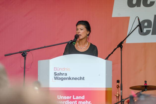 19.08.2026 Politik BSW Auftakt Wahlkampftermine mit Sahra Wagenknecht in Sachsen-Anhalt Marktplatz Dessau Sahra Wagenknecht (BSW, Parteigründerin). Dessau-Roßlau Sachsen-Anhalt Deutschland *** August 19, 2026 Politics BSW Kickoff of Campaign Events with Sahra Wagenknecht in Saxony-Anhalt, Dessau Market Square Sahra Wagenknecht, BSW, Party Founder, Dessau, Roßlau, Saxony-Anhalt, Germany