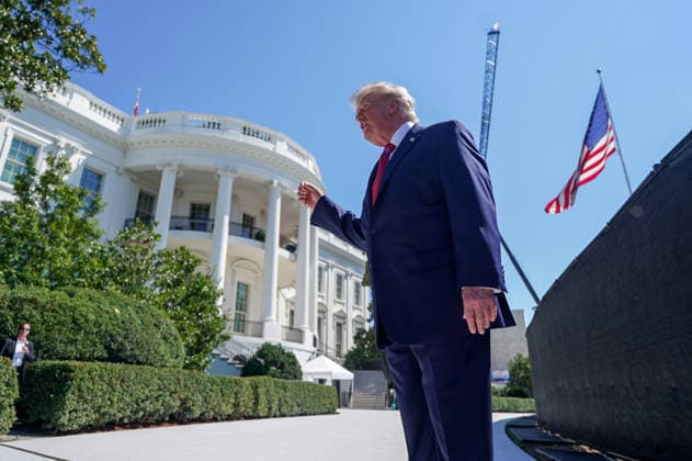 Trump Tours White House Helipad WASHINGTON, DC - AUGUST 19: U.S. President Donald Trump speaks to the press as he tours a new helipad on Wednesday, Aug. 19, 2026 on the South Lawn of the White House in Washington, D.C. Trump was expected to sign a piece of stone that will be inserted into the helipad. Credit: Al Drago Pool via CNP Washington District of Columbia United States of America EDITORIAL USE ONLY Copyright: xx AD_06431 AlxDragox-xPoolxviaxCNPx cnpphotos339136