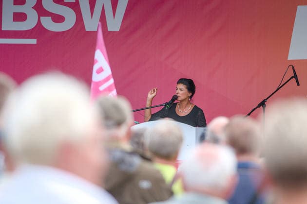 19.08.2026 Politik BSW Auftakt Wahlkampftermine mit Sahra Wagenknecht in Sachsen-Anhalt Marktplatz Dessau Sahra Wagenknecht (BSW, Parteigründerin). Dessau-Roßlau Sachsen-Anhalt Deutschland *** August 19, 2026 Politics BSW Kickoff of Campaign Events with Sahra Wagenknecht in Saxony-Anhalt, Dessau Market Square Sahra Wagenknecht, BSW, Party Founder, Dessau, Roßlau, Saxony-Anhalt, Germany