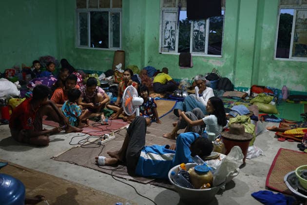 August 19, 2026, Ngathaingchaung, Ayeyarwady Division, Myanmar: Women and children, along with a few men, stay at a flood relief camp in Ngathaingchaung Township, Ayeyarwady Region..In Laymyethna Township, Ayeyarwady Region, the Ngawun River embankment collapsed on July 31, leaving nearby towns including Hinthada, Yegyi, Ngathaingchaung, Kyonpyaw and Kyaunggon still inundated, affecting tens of thousands of people, officials said. Ngathaingchaung Myanmar  - ZUMAn324 20260819_zip_n324_017 Copyright: xAyexMyaxNaingx