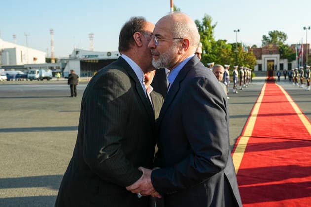 Iranian Parliament Speaker Ghalibaf Leaves Iran For Iraq Iranian Parliament Speaker Mohammad Bagher Ghalibaf (C) shakes hands with deputy parliament speaker Hamidreza Haji-Babai as he leaves Mehrabad International Airport for Baghdad, Iraq, in Tehran, Iran, on August 19, 2026. Ghalibaf travelled to Iraq for meetings with Iraqi parliamentary officials and senior political figures, and was seen off by deputy parliament speaker Hamidreza Haji-Babai, presidential parliamentary affairs official Mohsen Esmaeili and Iraq s ambassador to Tehran, Yasser Abdul-Zahra al-Hajjaj. Tehran Tehran Iran Copyright: xHamedxMalekpourx