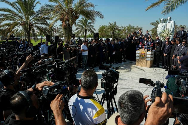 Iranian Parliament Speaker Mohammad Bagher Ghalibaf visits Iraq Iran s Parliament Speaker Mohammad Bagher Ghalibaf (C) speaks during a press conference at the site where Qassem Soleimani, commander of the Quds Force of Iran s Islamic Revolutionary Guards Corps (IRGC), was killed by a US airstrike in 2020, near the airport, upon his arrival in Baghdad on August 19, 2026. Baghdad Baghdad Iraq Copyright: xHamedxMalekpourx