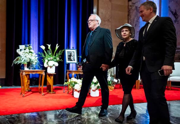 August 19, 2026, Montreal, Pq, CANADA: Monique Leclerc, the wife of late jazz pianist Oliver Jones, walks past his memorial during a ceremony at MontrealöÄÃ s city hall, on Wednesday, August 19, 2026. Montreal CANADA  - ZUMAc35_ 20260819_zaf_c35_052 Copyright: xChristopherxKatsarovx