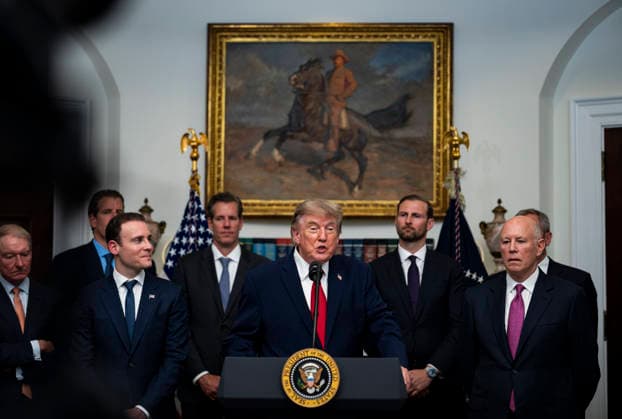 President Donald Trump speaks during a meeting with technology leaders in the Roosevelt Room of the White House in Washington, DC on Wednesday, August 19, 2026.  WASP20260819203 AlxDrago
