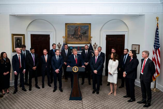 The White House WASHINGTON, DC - AUGUST 19: US President Donald Trump speaks during a meeting with technology leaders in the Roosevelt Room of the White House in Washington, DC, US, on Wednesday, Aug. 19, 2026. (Photo by Al Drago for The Washington Post) Washington DC United States  Copyright: xPool ABACAx