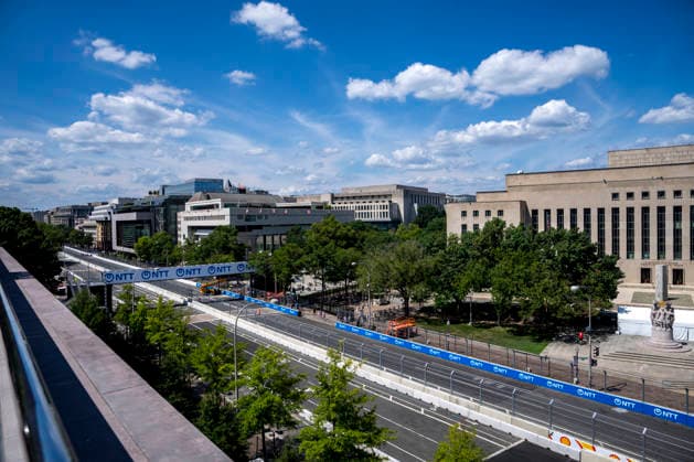 Preparations continue for the Freedom 250 Grand Prix along Pennsylvania Avenue in Washington, DC on Wednesday, August 19, 2026. The Freedom 250 Grand Prix, taking place August 22-23, is the first auto race on the National Mall and features seven turns within a with a 1.66 mile course around Washington s landmarks.  WAP20260819334 BONNIExCASH