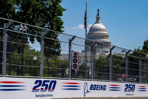 The U.S. Capitol is seen along Independence Avenue track for the Freedom 250 Grand Prix in Washington, DC on Wednesday, August 19, 2026. The Freedom 250 Grand Prix, taking place August 22-23, is the first auto race on the National Mall and features seven turns within a with a 1.66 mile course around Washington s landmarks.  WAP20260819339 BONNIExCASH