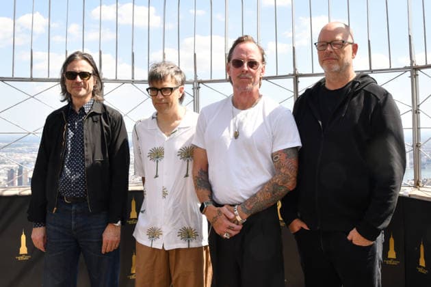 NEW YORK, NY - AUGUST 19: Weezer light the Empire State Building to Celebrate the Release of Weezer (The Gold Album) in Support of Hearts of Gold on August 19, 2026 in New York City. Copyright: xmpi099 MediaPunchx
